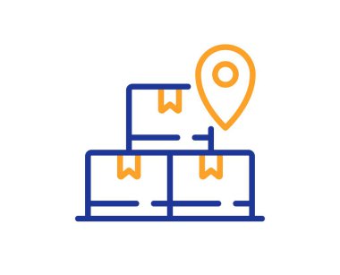 Servis hattı simgesi. Paket yeri işareti. İz sürme sembolü. Renkli ince çizgi ana hatları. Doğrusal biçim dağıtım servisi simgesi. Düzenlenebilir felç. Vektör