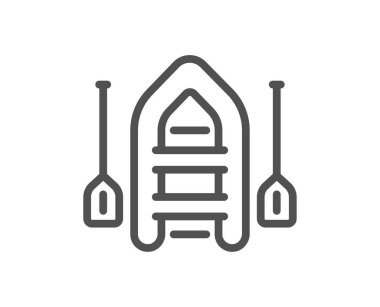 Tekne çizgisi ikonu. Şişme gemi işareti. Balıkçı küreği sembolü. Kalite tasarım elemanı. Doğrusal tekne simgesi. Düzenlenebilir felç. Vektör