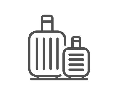 Bagaj hattı simgesi. Seyahat valizi tabelası. Seyahat çantası talep sembolü. Kalite tasarım elemanı. Doğrusal bagaj ikonu. Düzenlenebilir felç. Vektör