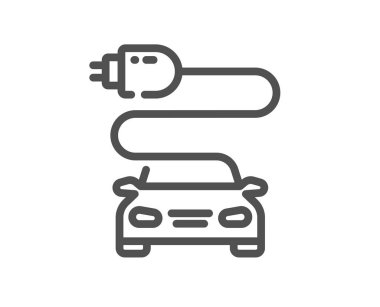 Araba şarj çizgisi simgesi. Araç dolgu levhası. Elektrik güç sembolü. Kalite tasarım elemanı. Doğrusal araba şarj ikonu. Düzenlenebilir felç. Vektör