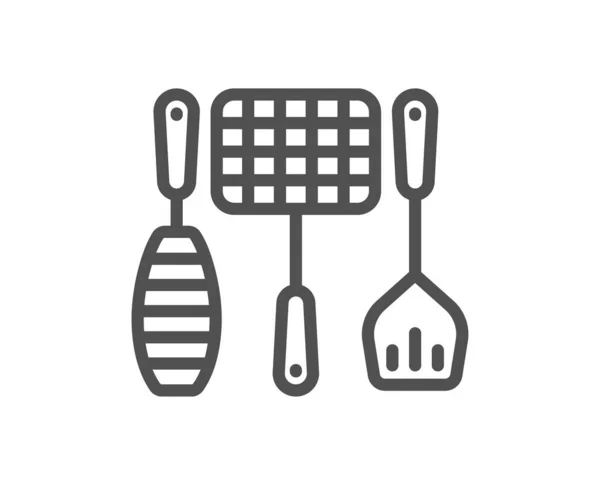 Grill Werkzeuge Linie Symbol Grillutensilien Unterzeichnen Lebensmittelkochkörbe Und Spachtel Symbol — Stockvektor