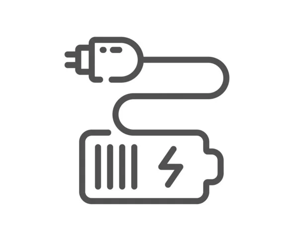 バッテリープラグラインアイコン 充電アキュムレータサイン 電力記号 品質設計要素 線形スタイルのバッテリーアイコン 編集可能なストローク ベクトル — ストックベクタ
