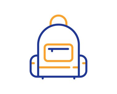 Sırt çantası çizgisi simgesi. Seyahat çantası tabelası. Çantanın bavul sembolü. Renkli ince çizgi ana hatları. Doğrusal sırt çantası simgesi. Düzenlenebilir felç. Vektör