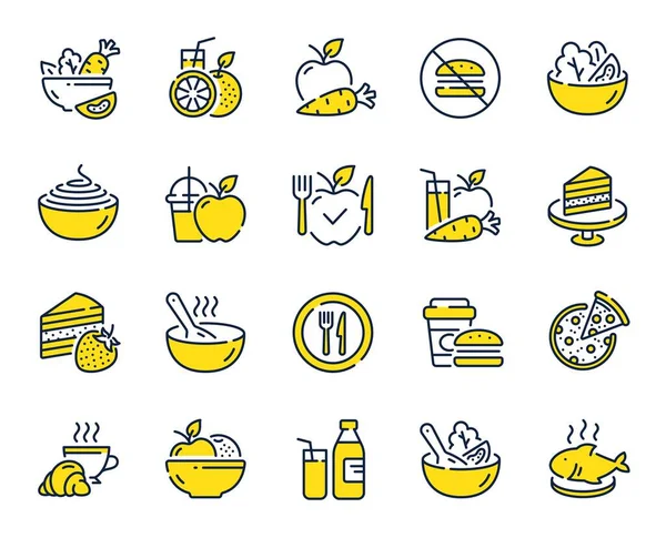 Meal Line Icons Vegatable Dish Poke Bowl Food Healthy Salad — Stock Vector