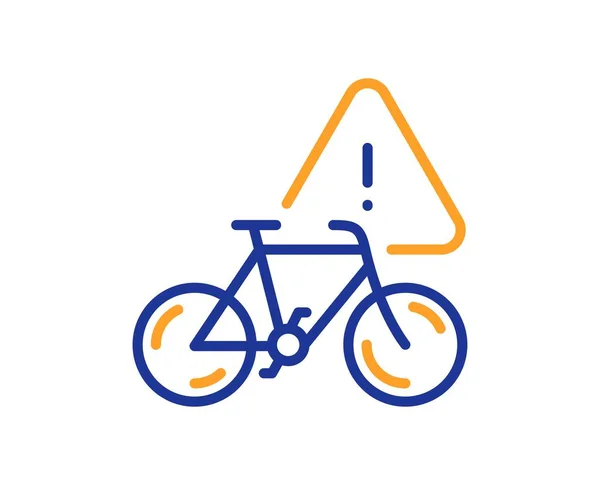 自行车注意线图标 城市自行车交通标志 Velocipede警告符号 五彩斑斓的线条轮廓概念 线性风格的自行车注意图标 可编辑的中风 — 图库矢量图片