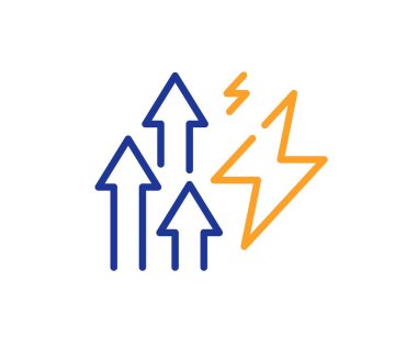 Enerji enflasyon çizgisi ikonu. Elektrik akımı yükseltme işareti. Tüketim büyüme sembolü. Renkli ince çizgi ana hatları. Doğrusal enerji enflasyonu simgesi. Düzenlenebilir felç. Vektör