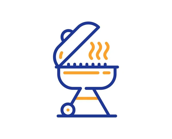 グリルラインのアイコン 料理の看板のためのバーベキュー調理器 熱い肉火鉢のシンボル カラフルな細い線の概念 線形スタイルのグリルアイコン 編集可能なストローク ベクトル — ストックベクタ