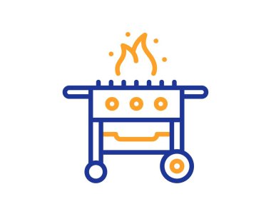 Gaz ızgara hattı ikonu. Yemek pişirmek için ızgara pişirici. Meat Brrazier sembolü. Renkli ince çizgi ana hatları. Doğrusal gaz ızgara ikonu. Düzenlenebilir felç. Vektör