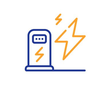 İstasyon hattı simgesi yükleniyor. Araba şarj yeri tabelası. Elektrik güç sembolü. Renkli ince çizgi ana hatları. Doğrusal stil şarj istasyonu simgesi. Düzenlenebilir felç. Vektör