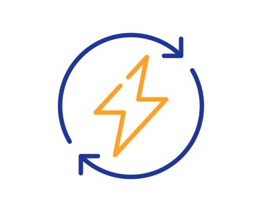 Yenilenebilir güç hattı simgesi. Elektrik enerjisi işaretini güncelle. Şimşek sembolü. Renkli ince çizgi ana hatları. Doğrusal stil yenilenebilir güç simgesi. Düzenlenebilir felç. Vektör
