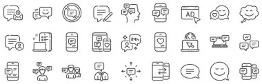 Grup sohbeti, Konuşma ve Konuşma baloncukları ikonları. Mesaj ve iletişim simgeleri. SMS iletişimi, telefon görüşmesi ve sembollerden konuşmayı kes. Konuşma grubu, akıllı telefon mesajı, bilgi. Vektör