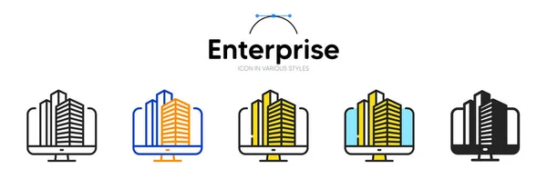 Icône Ligne Enterprise Dans Différents Styles Style Contour Bicolore Symbole — Image vectorielle