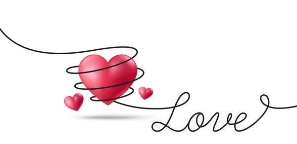 Hart Gewikkeld Touw Achtergrond Liefde Ballon Banner Valentijnsdag Moederdag Decoratie — Stockvector