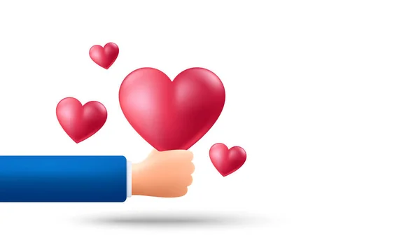 Kärleksbakgrund Realistisk Hand Håller Hjärtat Ikonen Alla Hjärtans Dag Eller — Stock vektor