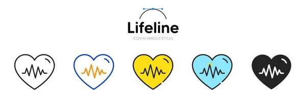 Lifeline Line Icon Different Styles Bicolor Outline Stroke Style Heart — Stock Vector