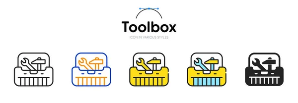 Toolbox Liniensymbol Verschiedenen Stilen Zweifarbige Umrisse Des Strichstils Reparatur Toolkit — Stockvektor