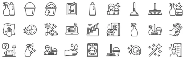 Laundry Window Sponge Vacuum Cleaner Icons Cleaning Line Icons Washing — Stock Vector