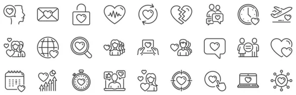 Пара Романтические Сердечные Иконы Иконки Любовных Линий Символы Любви Дню — стоковый вектор