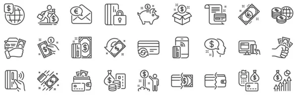 Aktualisieren Sie Kreditkarte Kontaktloses Bezahlen Und Lineares Sparschwein Symbol Symbole — Stockvektor