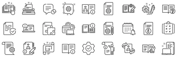 Set Instruction Plan Manual Icons Technical Document Line Icons Help — Stock Vector