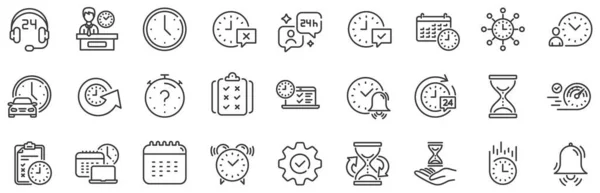 Set Von Kalender Zeitmanagement Timer Und Lieferservice Linearen Symbolen Symbole — Stockvektor