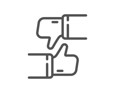 Çizgi simgesinden hoşlanmamak gibi. Baş parmak yukarı, aşağı işaret. Sosyal medya tepki sembolü. Kalite tasarım elemanı. Simge gibi doğrusal stil. Düzenlenebilir felç. Vektör