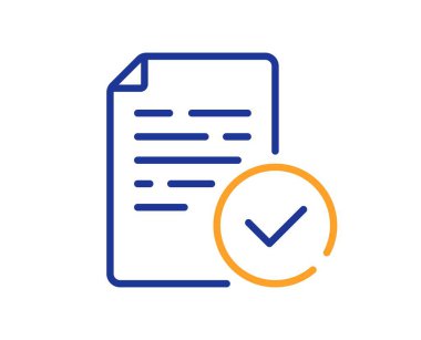 Uyum çizgisi simgesi. Onaylanmış test işareti. Uyumlu sertifika sembolü. Renkli ince çizgi ana hatları. Doğrusal biçim uyum simgesi. Düzenlenebilir felç. Vektör