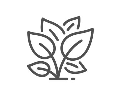 Yaprak çizgisi simgesi. Bitki işareti bırakıyor. Organik çiftlik marulu sembolü. Kalite tasarım elemanı. Doğrusal yaprak simgesi. Düzenlenebilir felç. Vektör