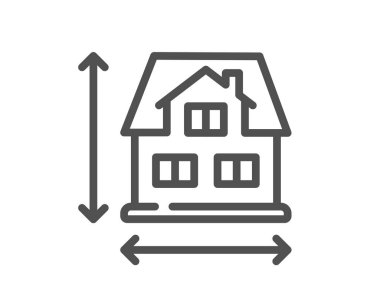 Ev boyutu çizgisi simgesi. Bina büyüklüğü tabelası. Mimari ölçüm sembolü. Kalite tasarım elemanı. Doğrusal ev boyut simgesi. Düzenlenebilir felç. Vektör