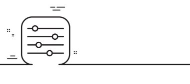 Filtre çizgisi simgesi. Kontrol çubuğu işareti. Ses dengesi sembolü. Asgari çizgi çizimi arka planı. Filtre çizgisi simge pankartı. Beyaz ağ şablonu konsepti. Vektör