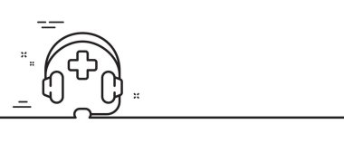 Tıbbi destek hattı ikonu. Acil çağrı kodu. Tıp kulaklığı sembolü. Asgari çizgi çizimi arka planı. Tıbbi destek hattı ikon desenli afişi. Beyaz ağ şablonu konsepti. Vektör