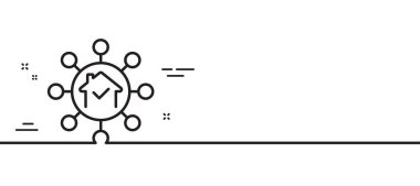 Ev tesisleri çizgisi simgesi. Bakım servisi tabelası. Ev tesisi sembolü. Asgari çizgi çizimi arka planı. Ev tesisi ikon desenli pankart. Beyaz ağ şablonu konsepti. Vektör