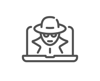 Dolandırıcılık çizgisi ikonu. Hırsız işareti. Siber hack sembolü. Kalite tasarım elemanı. Doğrusal dolandırıcılık simgesi. Düzenlenebilir felç. Vektör