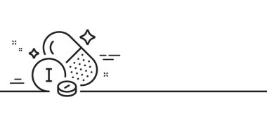 İyot mineral çizgisi simgesi. İşaretlediğim kimyasal element. Kapsül ya da hap sembolü. Asgari çizgi çizimi arka planı. İyot mineral çizgisi ikon desenli pankart. Beyaz ağ şablonu konsepti. Vektör