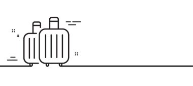 Bagaj hattı simgesi. Seyahat valizi tabelası. Seyahat çantası talep sembolü. Asgari çizgi çizimi arka planı. Bagaj hattı ikon desenli pankart. Beyaz ağ şablonu konsepti. Vektör