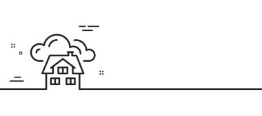 Bina çizgisi simgesi. Ev mimarisi tabelası. Gayrimenkul sembolü. Asgari çizgi çizimi arka planı. Bina çizgisi simge desenli pankart. Beyaz ağ şablonu konsepti. Vektör