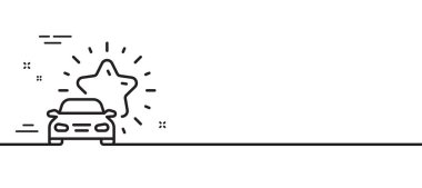 Araba inceleme çizgisi simgesi. En iyi taşıma hizmeti işareti. Teslimat derecelendirme sembolü Asgari çizgi çizimi arka planı. Araba gözden geçirme çizgisi simgesi afişi. Beyaz ağ şablonu konsepti. Vektör