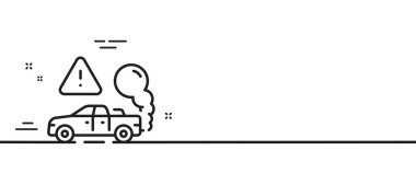 Egzoz hattı simgesi. Araba karbondioksit gazı işareti. Araç tehlike emisyon sembolü. Asgari çizgi çizimi arka planı. Egzoz hattı ikon desenli pankart. Beyaz ağ şablonu konsepti. Vektör