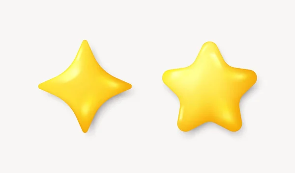 一组黄色的星星形状 现实的3D明星在卡通风格 游戏评级标志 耀眼的闪光符号 最佳的奖项评级明星 评审反馈 比如和获奖者的排名 矢量说明 — 图库矢量图片
