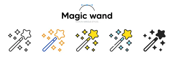 Magic Wand Line Icon Different Styles Bicolor Outline Stroke Style — Stock Vector
