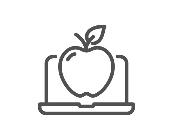 Laptop Line Icon Notebook Apple Fruit Sign Online Diet Menu — Stock Vector