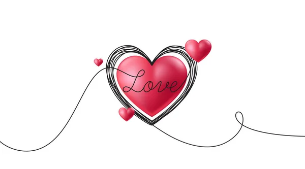 Continuous Line Love Background Valentine Mothers Day Banner Heart Hand — Stock Vector