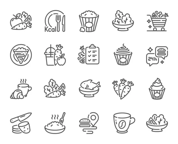 Иконки Здоровой Линии Питания Салат Рукколой Едой Диетическим Меню Креп — стоковый вектор