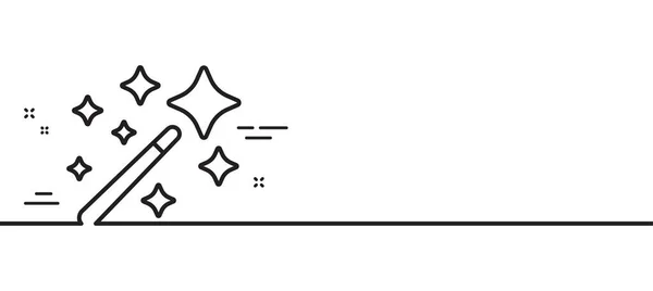 魔法の杖線のアイコン 魔術師の印だ スターシンボル付きウィザードツール 最小限の線のイラストの背景 マジックワンドラインアイコンパターンバナー ホワイトウェブテンプレートのコンセプト ベクトル — ストックベクタ