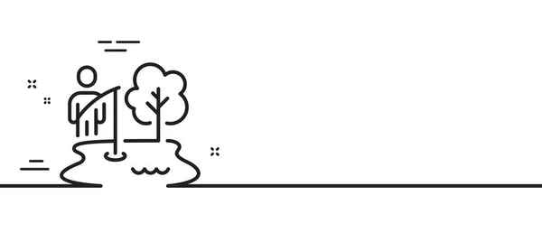 Ligne Lieu Pêche Icône Pêcheur Avec Écriteau Lac Avec Symbole — Image vectorielle