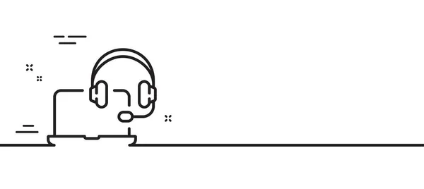 查询行图标 在线咨询标志 带有耳机符号的笔记本电脑 最小线条图解背景 查询行图标模式横幅 白色网络模板的概念 — 图库矢量图片