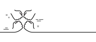 Takım çizgisi simgesi. Takım çalışması işareti. Yumruk çarpma sembolü. Asgari çizgi çizimi arka planı. Takım çizgisi simge pankartı. Beyaz ağ şablonu konsepti. Vektör