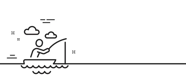 Icône Ligne Pêche Bateau Pêcheur Avec Écriteau Attraper Symbole Poisson — Image vectorielle