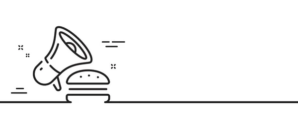 バーガーラインのアイコン ファーストフードの提供記号 チーズバーガーのプロモーションシンボル 最小限の線のイラストの背景 バーガーラインのアイコンパターンバナー ホワイトウェブテンプレートのコンセプト ベクトル — ストックベクタ