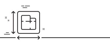 Kat planı simgesi. Oda boyut işareti. Ev alanı ölçüm sembolü. Asgari çizgi çizimi arka planı. Kat planı simge desenli pankart. Beyaz ağ şablonu konsepti. Vektör